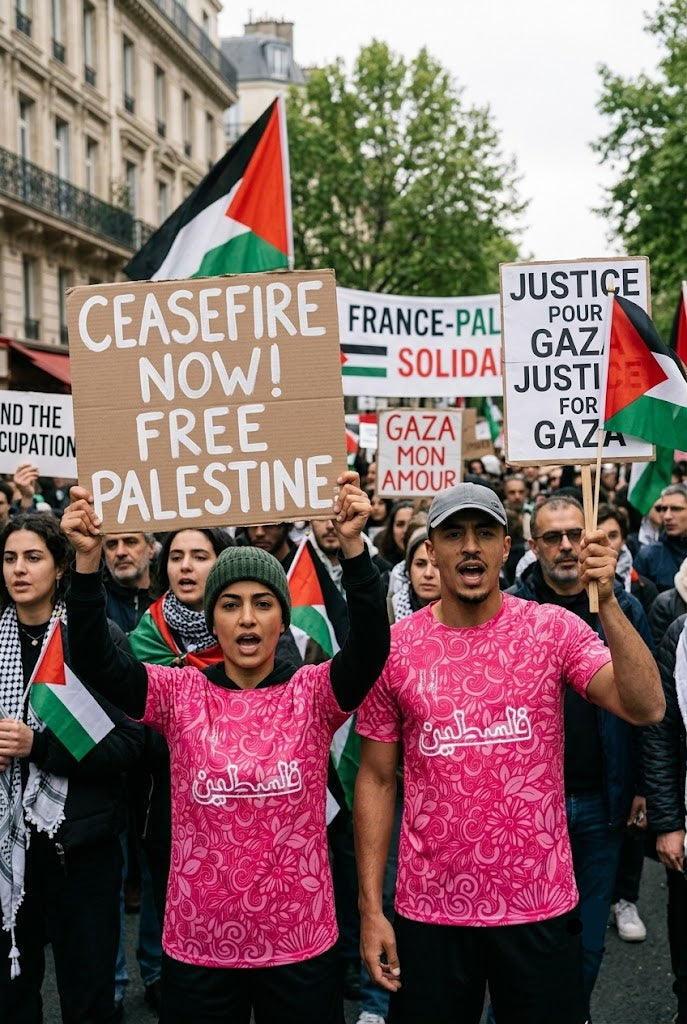 manifestation palestine maillot palestinien rose