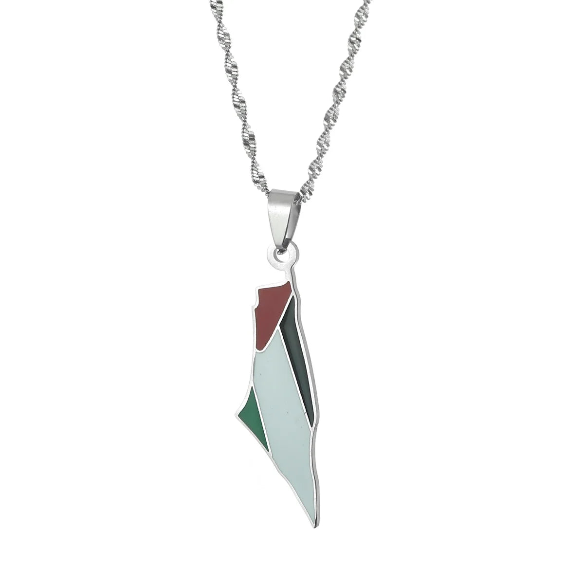 Collier Drapeau Palestine Argent Plaqué