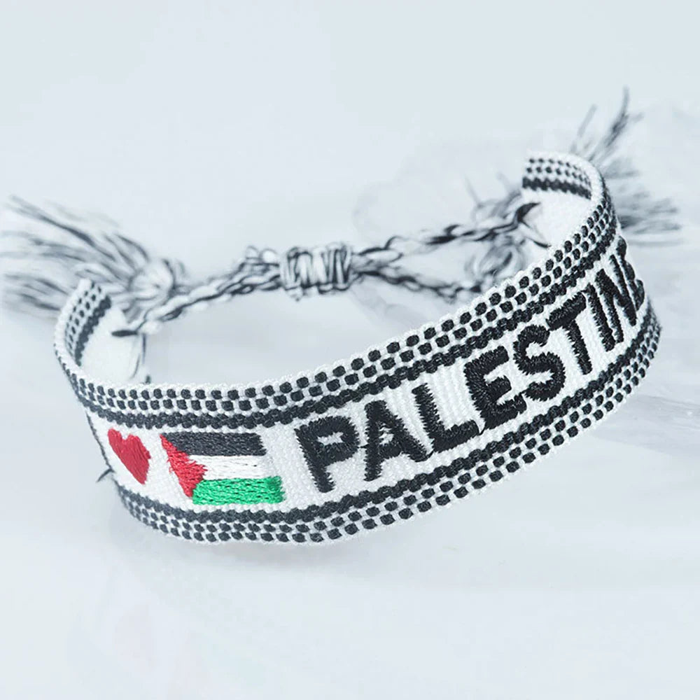 bracelet palestine blanc tissu tresse