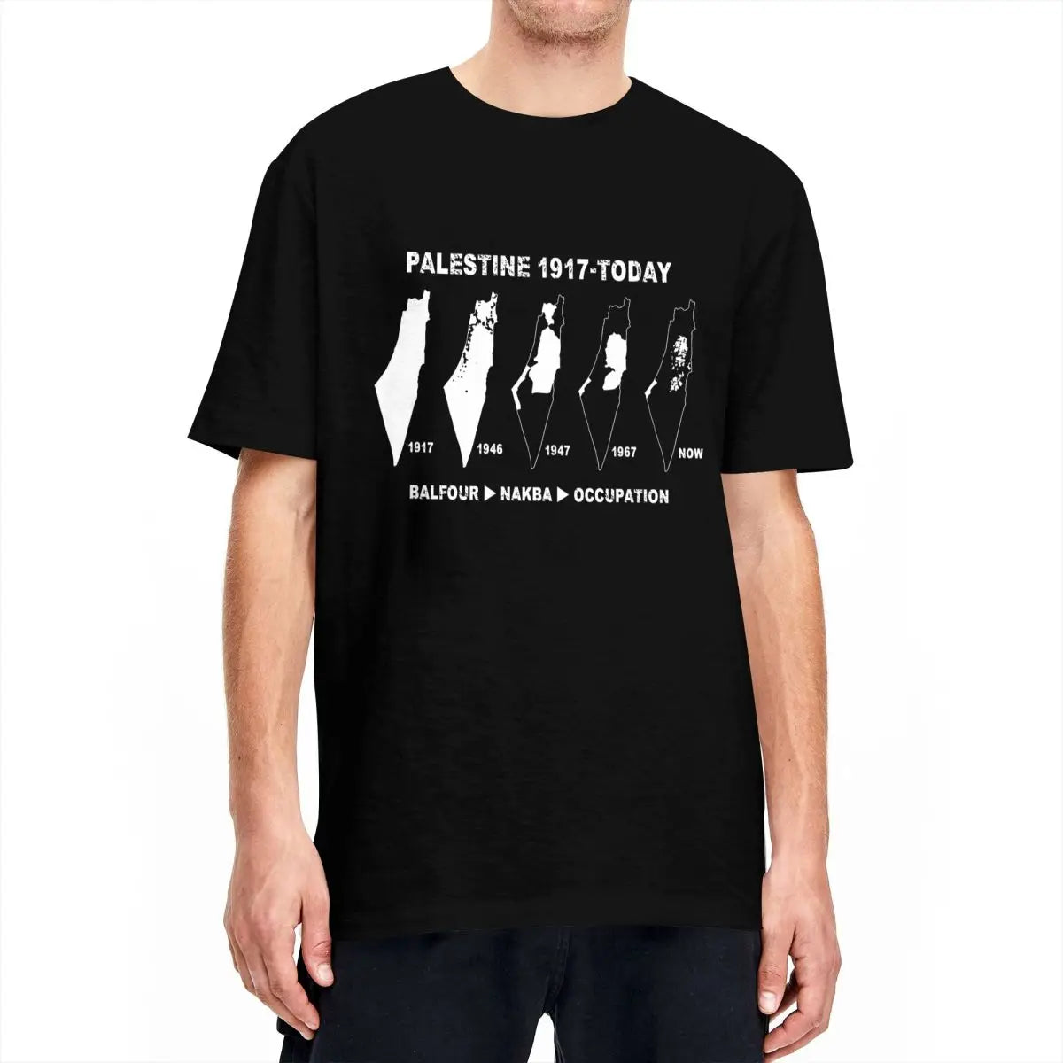 Palestine T Shirt avec evolution de la carte de la palestine depuis 1917