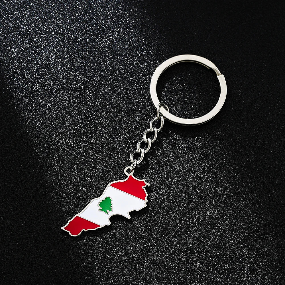 Porte-cles Carte du Liban argent