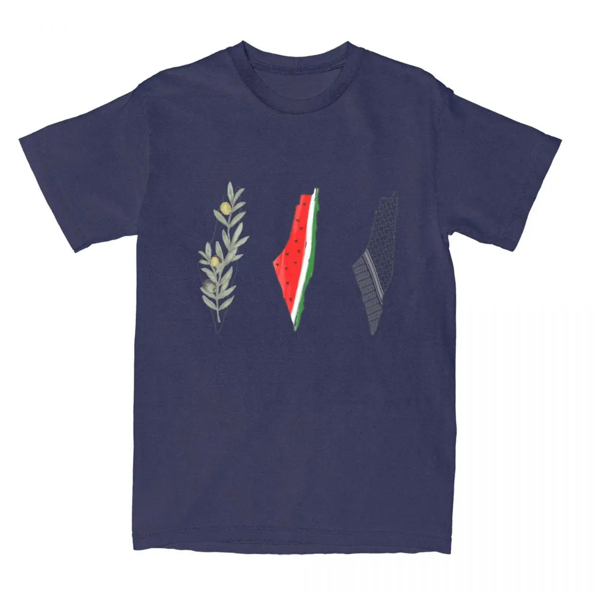 T Shirt Palestine Carte Pastèque Keffieh bleu marine