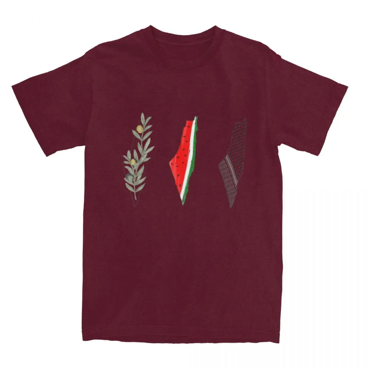 T Shirt Palestine Carte Pastèque Keffieh bordeaux