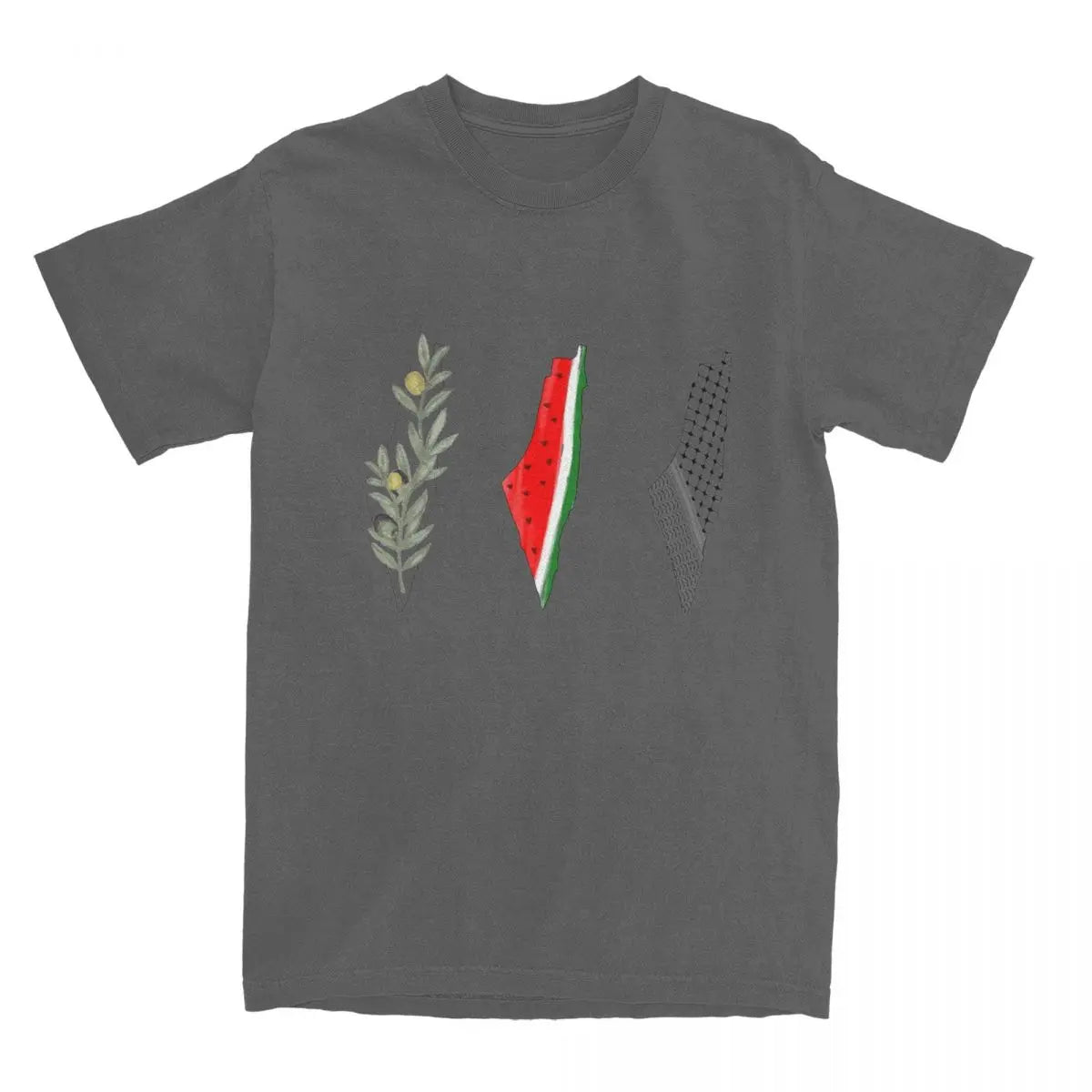 T Shirt Palestine Carte Pastèque Keffieh gris foncé