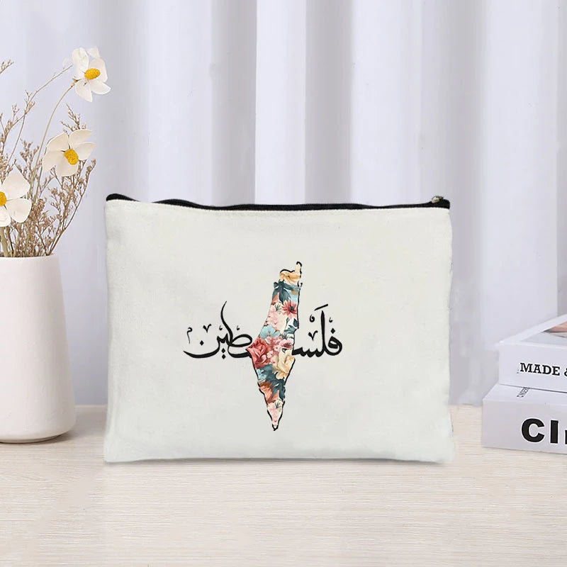 Trousse de toilette Palestine blanche fleurs carte