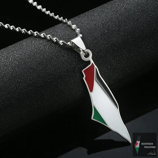 Collier Drapeau Palestine Argent Plaqué